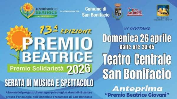 Il Premio Beatrice torna a San Bonifacio tra grande musica e solidarietà d’autore