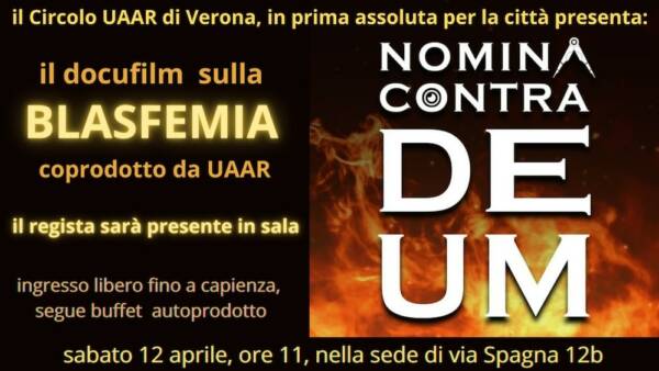 Docufilm “Nomina Contra Deum” al Circolo UAAR di Verona