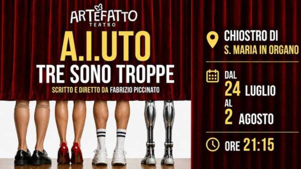 Commedia brillante “A.I.UTO – Tre sono troppe” al chiostro di S. Maria in Organo